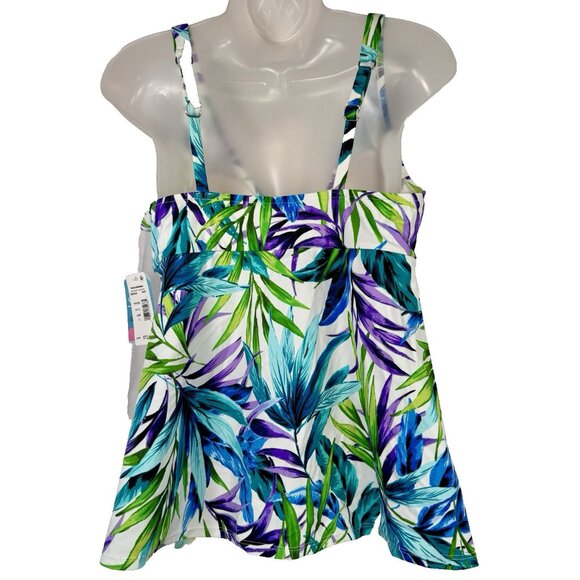 Swim Solutions Blue Palms Printed V-Neck Tankini Swimsuit Trapeze Top Size 12 - Picture 9 of 9